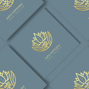 Stoffig Blauw en Goud Lotus Bloem Yoga Docent Vierkante Visitekaartje