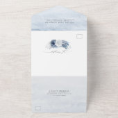 Stoffig Blauw en Navy Bloemen Elegante Moderne Bru All In One Uitnodiging