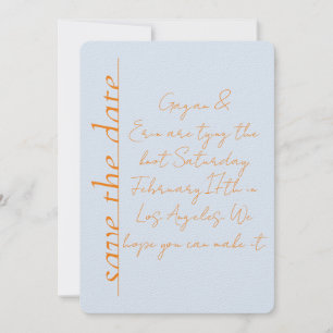 Stoffig blauw en oranje Liefdesbriefje Sla de datu Kaart
