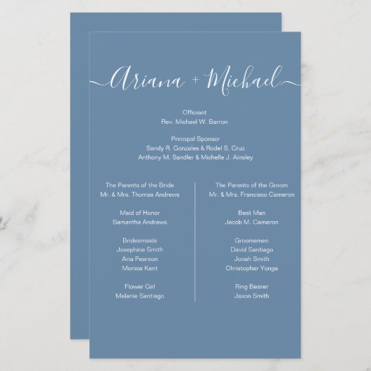 Stoffig Blauw en Wit Eenvoudig bruidsfeestje Minim (Voorkant / Achterkant)