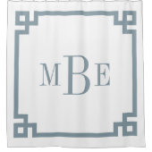 Stoffig Blauw en Wit Grieks Sleutel | monogram Douchegordijn (Voorkant)