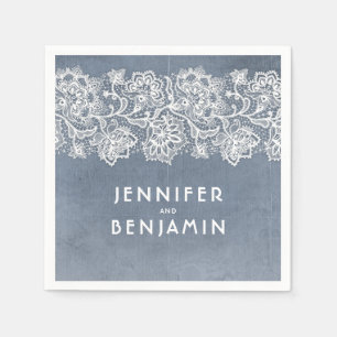 Stoffig Blauw en Wit Kant Elegant Servetten