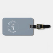 Stoffig blauw en wit | Monogram moderne Initialen Bagagelabel (Voorkant horizontaal)