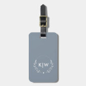 Stoffig blauw en wit | Monogram moderne Initialen Bagagelabel (Voorkant verticaal)