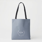 Stoffig blauw en wit | Monogram moderne Initialen Draagtas (Voorkant)