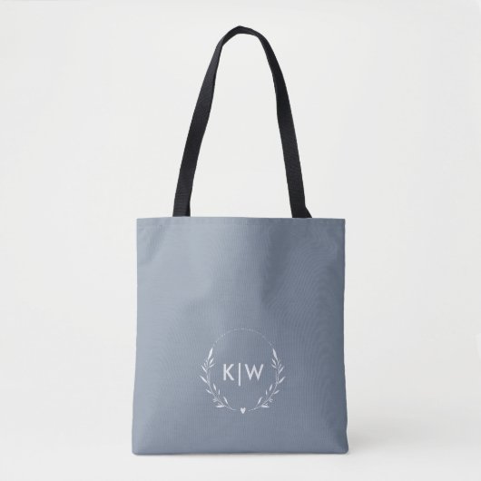 Stoffig blauw en wit | Monogram moderne Initialen Draagtas (Voorkant)