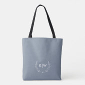 Stoffig blauw en wit | Monogram moderne Initialen Draagtas (Achterkant)