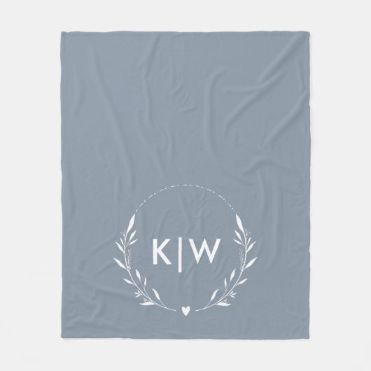 Stoffig blauw en wit | Monogram moderne Initialen Fleece Deken (Voorkant)