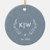 Stoffig blauw en wit | Monogram moderne Initialen Keramisch Ornament (Voorkant)