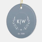 Stoffig blauw en wit | Monogram moderne Initialen Keramisch Ornament (Links)