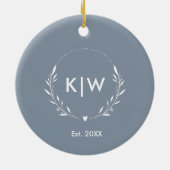 Stoffig blauw en wit | Monogram moderne Initialen Keramisch Ornament (Achterkant)