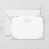 Stoffig blauw en wit | Monogram moderne Initialen Notitiekaartje (Voorkant)