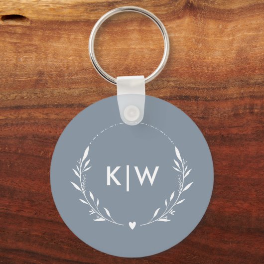 Stoffig blauw en wit | Monogram moderne Initialen Sleutelhanger (Voorkant)