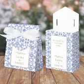 Stoffig Blauw en Wit -stijl Favor Box Bedankdoosjes