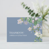 Stoffig blauw en wit waterverf Bloemenbruiloft Bedankkaart (Staand voorkant)