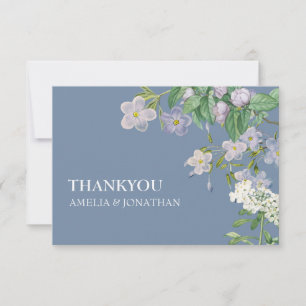 Stoffig blauw en wit waterverf Bloemenbruiloft Bedankkaart