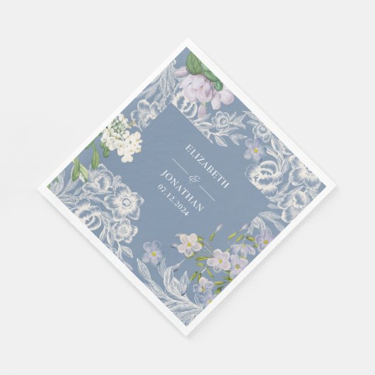 Stoffig blauw en wit waterverf bloemenbruiloft servet (Hoek)