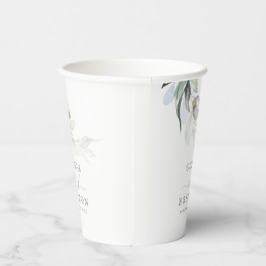 Stoffig blauw Eucalyptus laat groen elegant achter Papieren Bekers (Rechts)