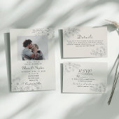 stoffig blauw foto bruiloft uitnodiging