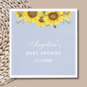 Stoffig Blauw Geel Bloemen Zonnebloem Baby shower Servet