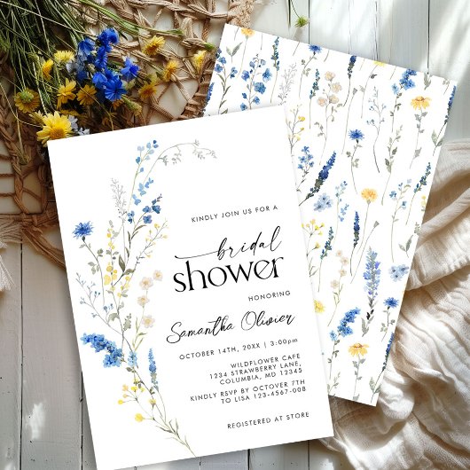 Stoffig Blauw Geel Sierlijk Bloemen Boho Vrijgezel Kaart