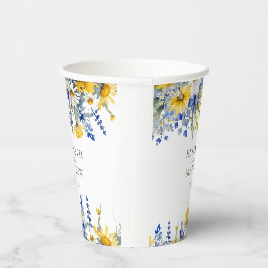 Stoffig Blauw Geel Wildbloemen Bloemen Bloemen Boh Papieren Bekers (Rechts)