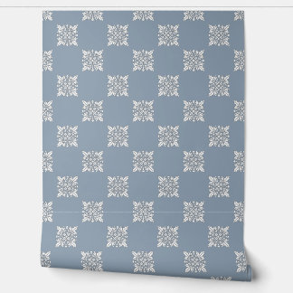 Stoffig Blauw Geometrisch Bloemschil en Stok Behang