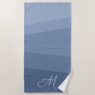 Stoffig Blauw Geometrisch Monogrammed Strandlaken