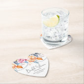 Stoffig blauw grijs oranje bloem bruiloft hart kartonnen onderzetters (Insitu)