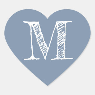 Stoffig Blauw Hart Minimalistische Monogram Initia Sticker