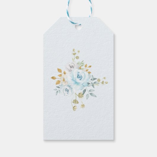 Stoffig Blauw Hete Luchtballon Bloemen Baby shower Cadeaulabel (Achterkant)