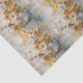 Stoffig Blauw, Ivoor en Goud Bloemen Tissue Papier (Detail)