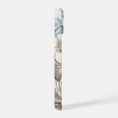  Stoffig Blauw/Lichtbruin Bloemen w/Initiaal iPhone 15 Hoesje (Rechterkant)