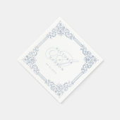Stoffig Blauw  Lijst Elegant Bruiloft Monogram Servet (Hoek)
