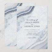 Stoffig Blauw Marmer Agaat Bruiloft Kaart (Voorkant / Achterkant)