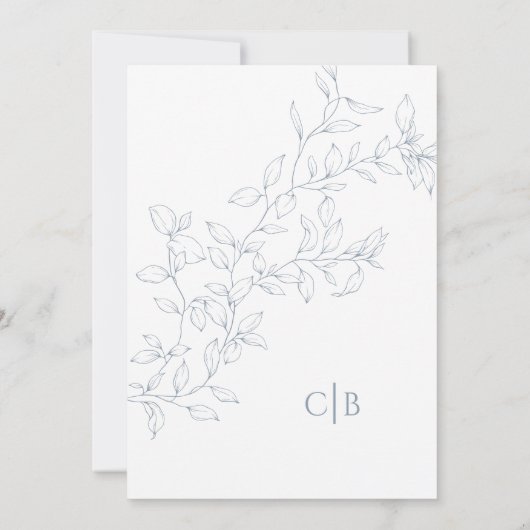 Stoffig Blauw Minimaal Blad Bruiloft Kaart (Achterkant)