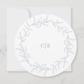 Stoffig Blauw Minimaal Blad Bruiloft Ronde Save The Date (Achterkant)