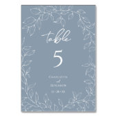 Stoffig Blauw Minimaal Blad Trouwtafel Nummer Kaart (Voorkant)