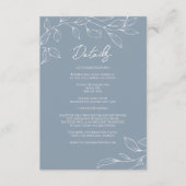 Stoffig Blauw Minimal Leaf Bruiloft Details Informatiekaartje (Voorkant)