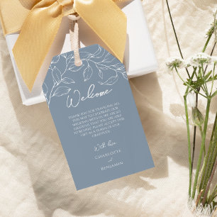 Stoffig Blauw Minimale Bestemming Bruiloft Welkom Cadeaulabel