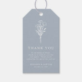 Stoffig blauw minimalistisch bloemenboeket bruilof cadeaulabel (Voorkant)