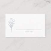 Stoffig blauw minimalistisch bloemenboeket bruilof plaatskaartje (Voorkant)