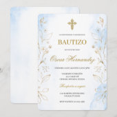 Stoffig blauw minimalistisch doopsel Spaans Kaart (Voorkant / Achterkant)