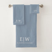Stoffig Blauw Minimalistisch Modern Elegant Monogr Bad Handdoek (Insitu)