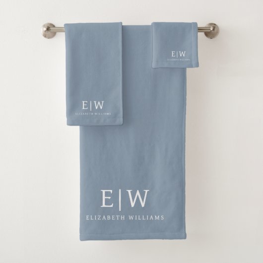 Stoffig Blauw Minimalistisch Modern Elegant Monogr Bad Handdoek (Insitu)