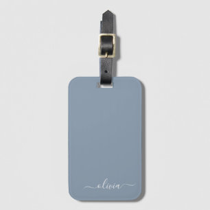 Stoffig Blauw Minimalistisch Modern Elegant Monogr Bagagelabel