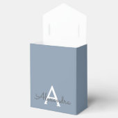 Stoffig Blauw Minimalistisch Modern Elegant Monogr Bedankdoosjes (Geopend)