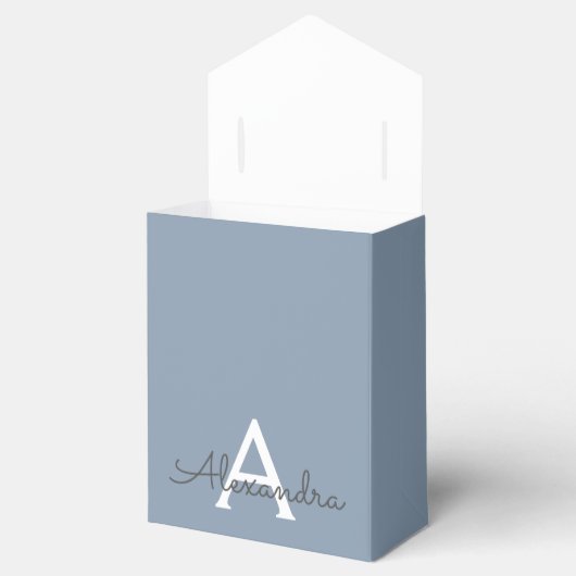Stoffig Blauw Minimalistisch Modern Elegant Monogr Bedankdoosjes (Geopend)