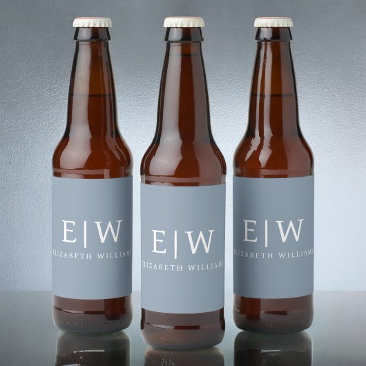 Stoffig Blauw Minimalistisch Modern Elegant Monogr Bier Etiket