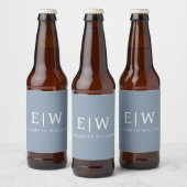 Stoffig Blauw Minimalistisch Modern Elegant Monogr Bier Etiket (Flessen)